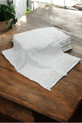 6'lı Güpürlü %100 Pamuklu El Ve Yüz Havlusu Seti 30x50 Cm Beyaz Beyaz