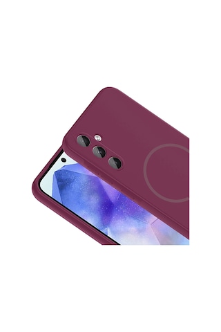 Samsung Uyumlu Galaxy A57 Kılıf Kamera Çıkıntılı Magsafe Şarj Özellikli Lüx Meta Kapak Mürdüm