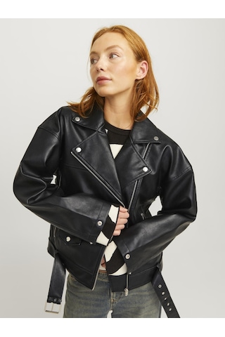 Kadın Fermuarlı Suni Deri Ceket - Frida Black Siyah