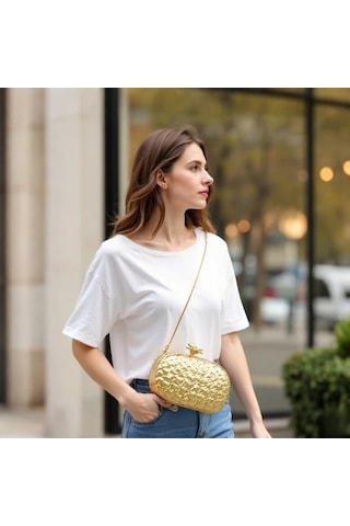 Trendooze Tianchishop Kadınlar İçin Altın Dokuma El Çantası Siyahımsı Yeşil Şık Boyut Siyah - Yeşil