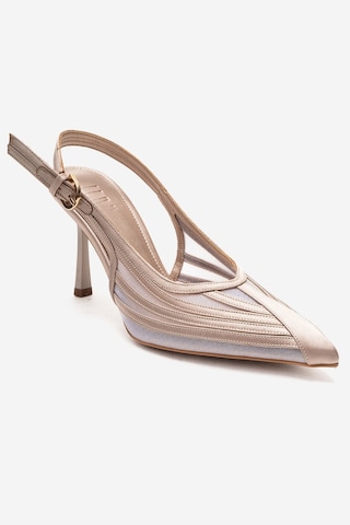 Luvishoes Fauna Bej Saten Kadın Topuklu Ayakkabı Bej