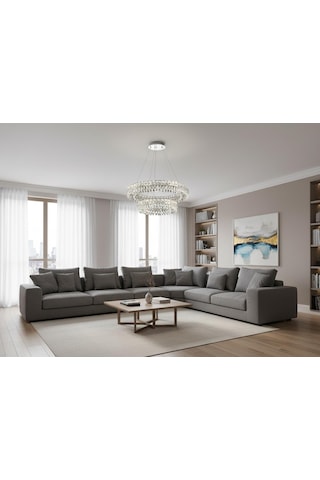 Elmas 2 Katlı Kristal Taşlı Ledli Avize Krom