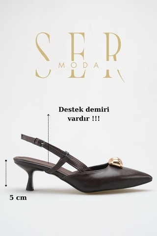 Sermoda Topuklu Kadın Ayakkabı - 5 Cm İnce Topuklu Sivri Burun Kadın Stiletto Ayakkabı Kahve