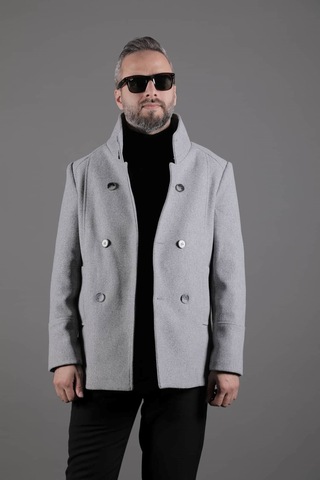 Ohepmoda Yaka Ve Kol Detaylı Erkek Kaşe Kaban Gri