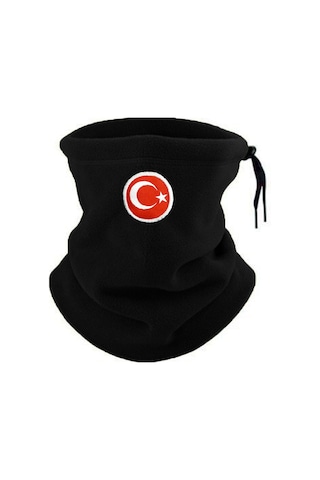 Kadın Erkek Polar Boyunluk Kışlık İpli Bere Bayrak Nakışlı