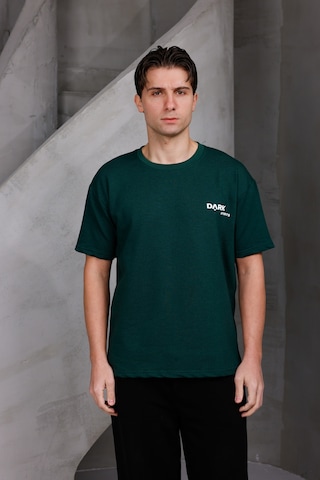 Erkek Baskılı Oversize Bisiklet Yaka 2 İki İplik Kompakt T-shirt Nefti