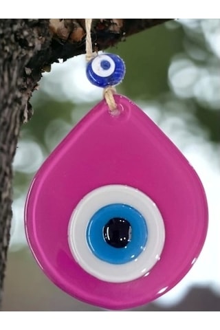 Orta Boy Pembe Damla Desen Nazar Boncuklu Duvar Dekoru Cam Duvar Süsü