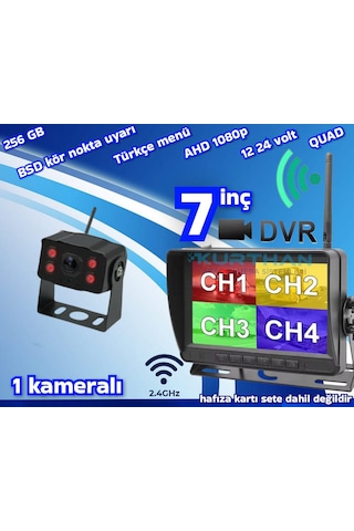 1 Adet Kablosuz Kamera Ahd 1080p 7 İnç Dvr Monitör Bsd Kör Nokta Sistemli 12 24 V