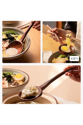 Mufunye Büyük Boy Ahşap Çorba Kaşığı - Geleneksel Japon Tasarım, Noodle/porçöz Servisi, Doğal Ahşap Malzeme, Ev Kullanıma Uygun Diğer