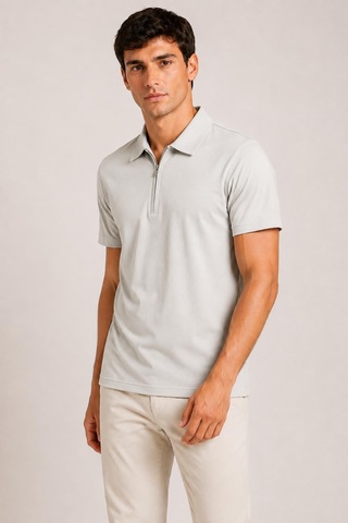 Alexander Gardi Ultra Yumuşak Dokulu Kısa Kollu Fermuarlı Polo Yaka T-shirt Bej