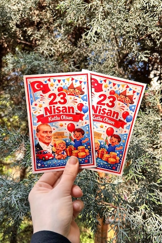10 Adet 23 Nisan Şeker Ve Balon Konulabilen Tebrik Kartı 10'lu Set Sınıf Dağıtımlık Hediyelik Kart