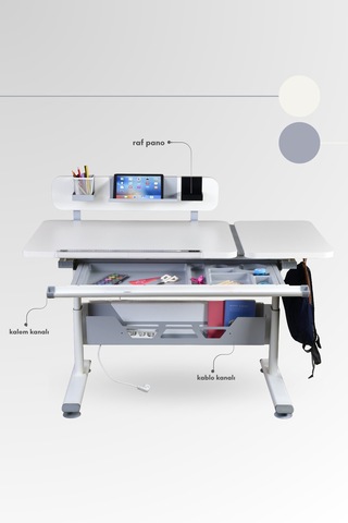Vega Standart Yükseklik Ve Eğim Ayarlı, Çekmeceli Bilgisayar Masası, Ofis Ve Çalışma Masası Gri Gri