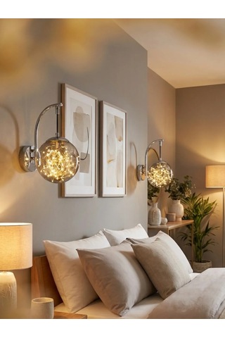 Glow Cam Peri Led Aplik Gold & Gümüş Gövde, Dekoratif Duvar Aydınlatma Gümüş
