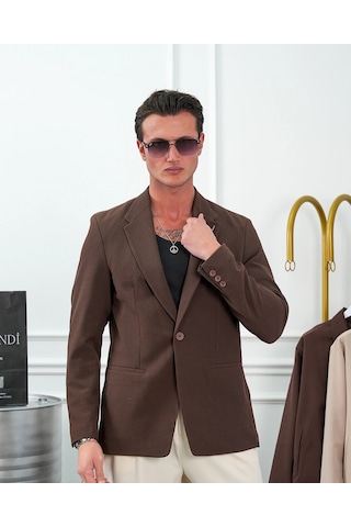 Modefendi Özel Seri %100 Gofre Kumaş İtalyan Kesim Modern Fit Ceket Kahverengi