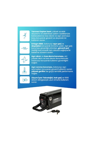 Arora Mılan Uyumlu Batarya 36v 8ah Elektrikli Bisiklet Bataryası Siyah