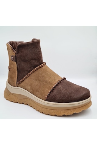 Mammamia D25kb-4090 Kahve Fındık Nubuk Hakiki Deri Kadın Günlük Fermuarlı Bot Kahve