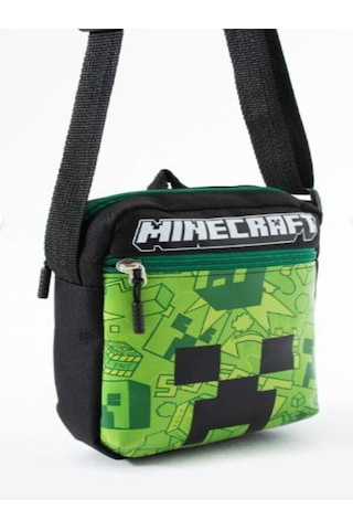 Trg Polo Mineecraft Creeper Çocuk Omuz Çantası 3 Bölmeli Su Geçirmez Kumaş 21 16 6 Cm Siyah - Yeşil