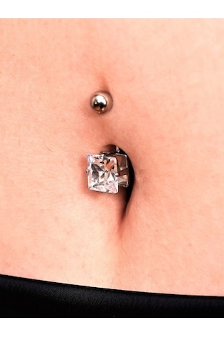 316l Cerrahi Çelik Kare Zirkon Taş 8 Mm Zirkon Taş Göbek Piercing-gbkpr62