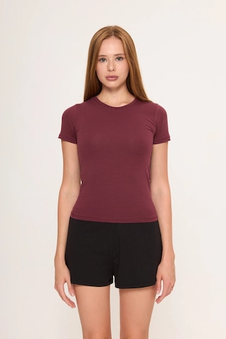 Zoor Ultra Soft Penye Modal Yuvarlak Yaka Kısa Kollu Bluz Bordo