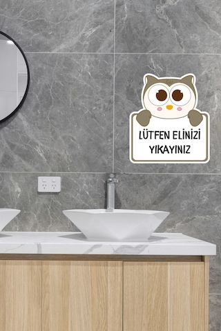 Sevimli Baykuş Sticker Ellerimizi Yıkayalım Etiketi Standart