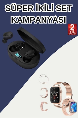 Nabız Ölçer Bileklikli Akıllı Saat Ve Dijital Göstergeli Bluetooth Kulaklık Çoklu Şarj Girişi