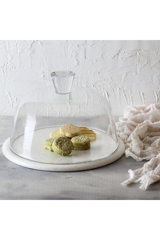 Akayev Mermer 25 CM Beyaz Cam Fanus