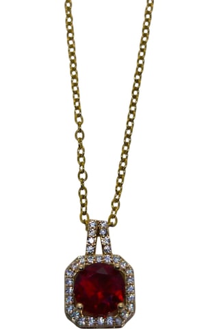 Altın Renk Kare Bordo Taş Sf Zincir Çelik Kolye - 3742 Çok Renkli