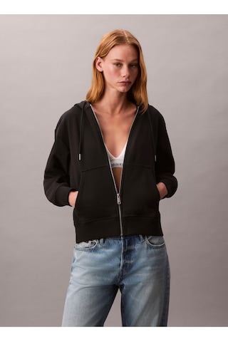 Calvin Klein Kadın Regular Fit Fermuarlı Kapüşonlu Sweatshirt - Siyah Black