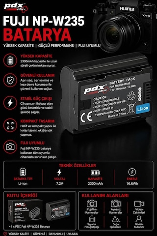 Pdx Fuji Np-w235 Batarya Yüksek Kapasite Fuji Uyumlu