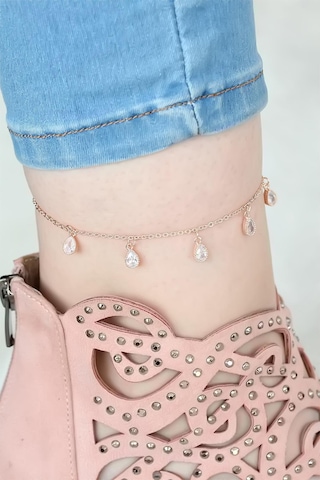 Zarif Kadın İçin Rose Zincirli Damla Taşlı Halhal Standart