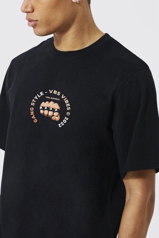 Gang Serıes Erkek Siyah Oversize Vibes Gang Baskılı T-shirt Siyah