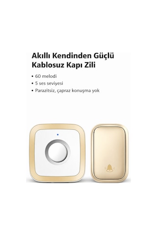 Kablosuz Kapı Zili Seti 60 Melodi, 110 Db, 150 M Menzil 1 Alıcı + 1 Buton
