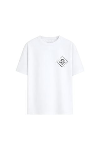 Black Nova Oversize Baskılı Unisex %100 Pamuk T-shirt Gasoline Bandit Beyaz