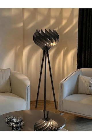 Modern Ahşap Tripod Lambader Dekoratif Salon Köşe Lambası Siyah Diğer