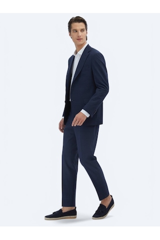 Lacivert Kareli Modern Fit Yün Karışımlı Takım Elbise Lacivert