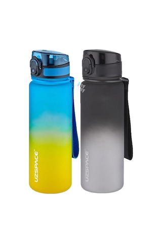 Uzspace 2'li Tritan Matara Seti 500 Ml Çift Renk Softtouch Ff Collection Tritan Su Matarası Sarı Lacivert - Siyah Beyaz