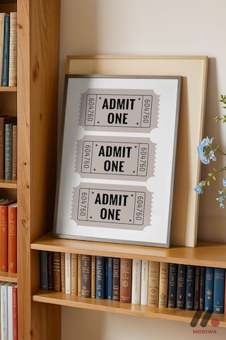 Admit One Sinema Bileti, Siyah Çerçeveli Duvar Tablosu - Film Severlere Hediye
