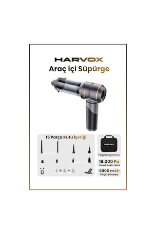 Harvox 18000 Pa Güçlü Araç Süpürgesi Taşınabilir, 6000 Mah, Üflemeli, Çantalı Gri-kahve