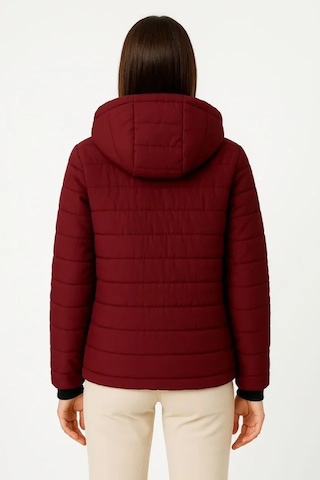 Defymoda Şişme Kapüşonlu Fermuarlı Mont Su Itici Kapitone Astarlı Kumaş Cepli Kışlık Rahat Kalıp - Bordo Bordo