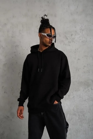Defymoda 3 İplik Kapşonlu Sweatshirt Hoodie - Siyah