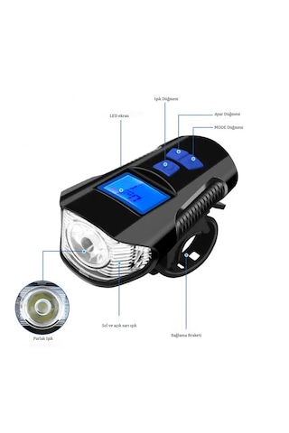 Techtic Lcd Hız Göstergeli Su Geçirmez 1500mah Kornalı Bisiklet Mavi - Siyah