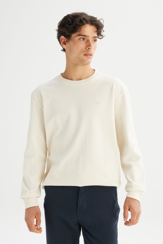 Lee Erkek Pamuk Regular Fit Bisiklet Yaka Patch Logo Bej Sweatshirt Bej