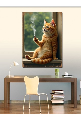 Kanvas Tablo Dertli Kedi 100cmx140cm