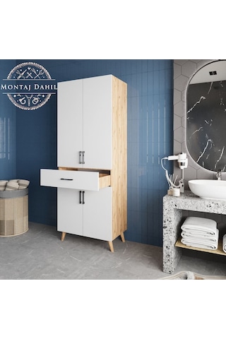 Mavera Çok Amaçlı Dolap Banyo Mutfak Kiler Dolabı Çam Beyaz Beyaz - Çam