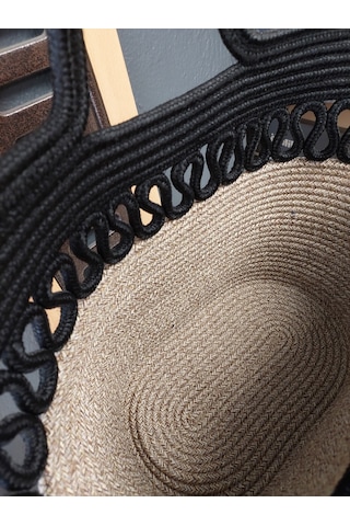 Doğal Hasır Jüt El Örmesi Günlük Kullanım Ve Plaj İçin Uygun Bayan Çanta-bej Siyah Trikotlu Bej - Siyah