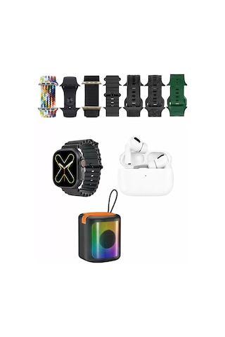Karler Bass K28 Kombo 7 Adet Kordon Akıllı Saat Airpods Kulaklık Kablosuz Hoparlör Set - Siyah
