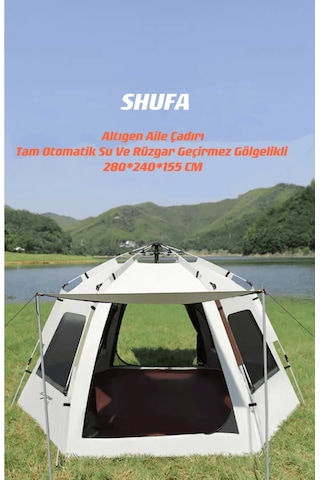 Shufa Tam Otomatik Su Ve Rüzgar Geçirmez Gölgelikli Altıgen Aile Krem