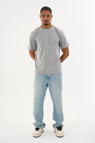 Dechers Erkek %100 Organik Pamuklu Yumuşak Dokulu Comfort Fit Bisiklet Yakalı T-shirt E222 Gri