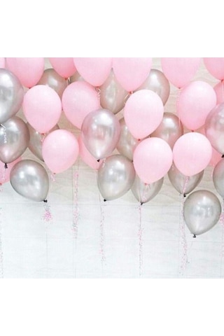25 Ad Metalik Sedefli Şeker Pembe-Gümüş Gri Balon Helyumla Uçan