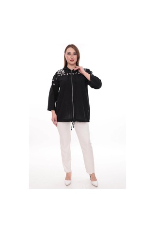 Lady Majestic Büyük Beden %100 Cotton Kapüşonlu Hırka Rahat Ve Şık Tasarım - 44462 Siyah